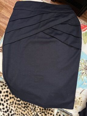 XOXO Black Ponte Pencil Skirt with Overlapping Front Pleats